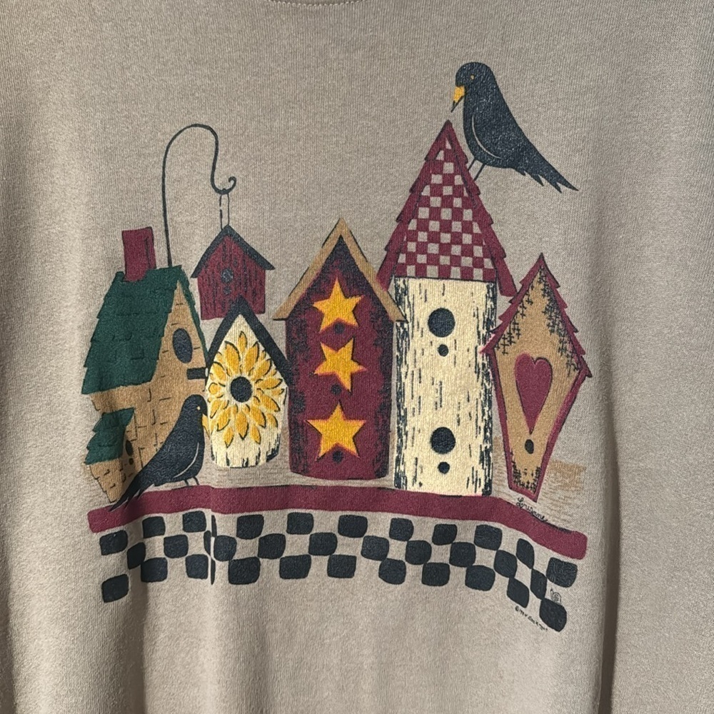 Vintage Jerzees 1994 Escargot Lorianne Primitive Country Bird House Crew Neck - Picture 3 of 8
